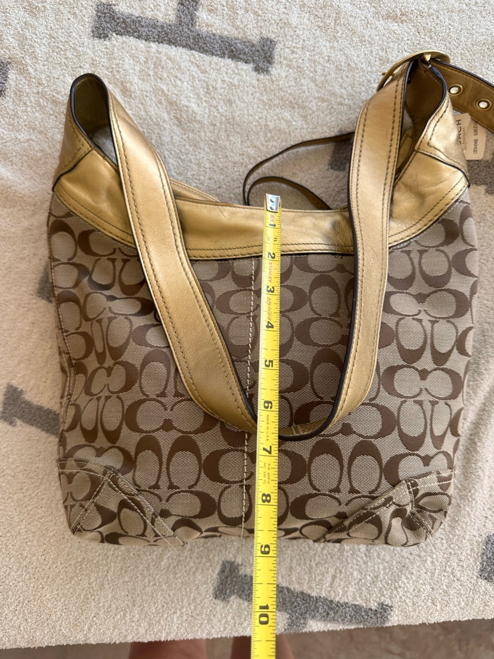 Coach Bleecker Brown Signature Canvas Shoulder Bag with Gold Trim